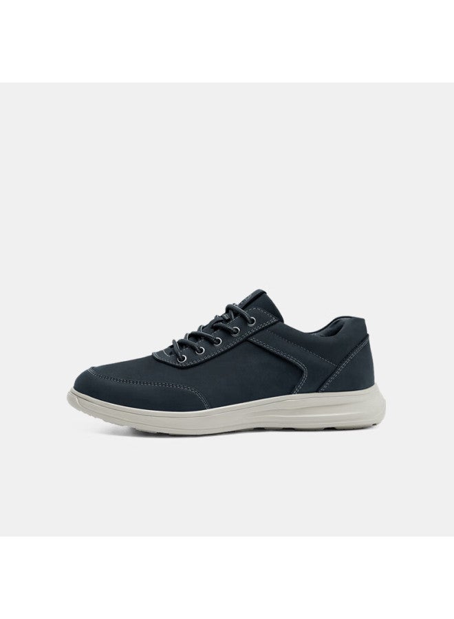 Mellen Shock-absorbing Lightweight Durable Casual Sneakers, British Style Versatile Genuine Leather Shoes Ms767573 Navy Blue 42 - Image 1