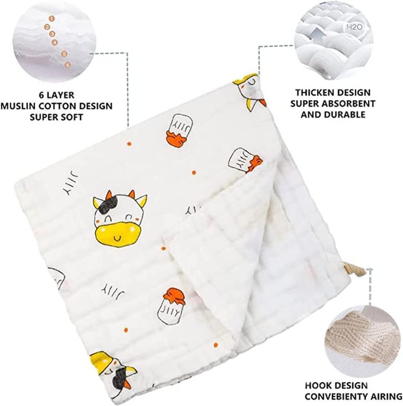 Coco Shell 6-Layer Muslin Cotton Burping Towels – Soft & Absorbent Baby Cloth for Toddlers, Newborn Essentials | 50 cm x 25 cm | 500 Thread Count | Print May Vary | Pack of 4 - Image 5