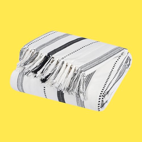 Furnofy 100% Cotton Sofa Throw | Handmade Throw - 50x60 Inches (Pack of 1) (White Striped) - Image 5