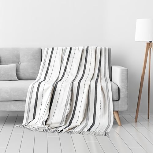 Furnofy 100% Cotton Sofa Throw | Handmade Throw - 50x60 Inches (Pack of 1) (White Striped) - Image 2