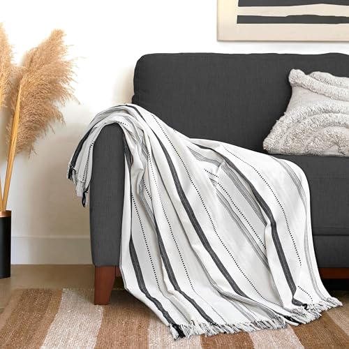 Furnofy 100% Cotton Sofa Throw | Handmade Throw - 50x60 Inches (Pack of 1) (White Striped) - Image 3