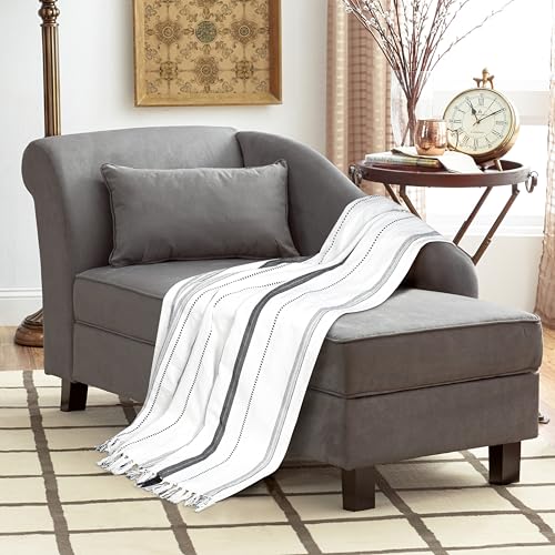 Furnofy 100% Cotton Sofa Throw | Handmade Throw - 50x60 Inches (Pack of 1) (White Striped) - Image 4