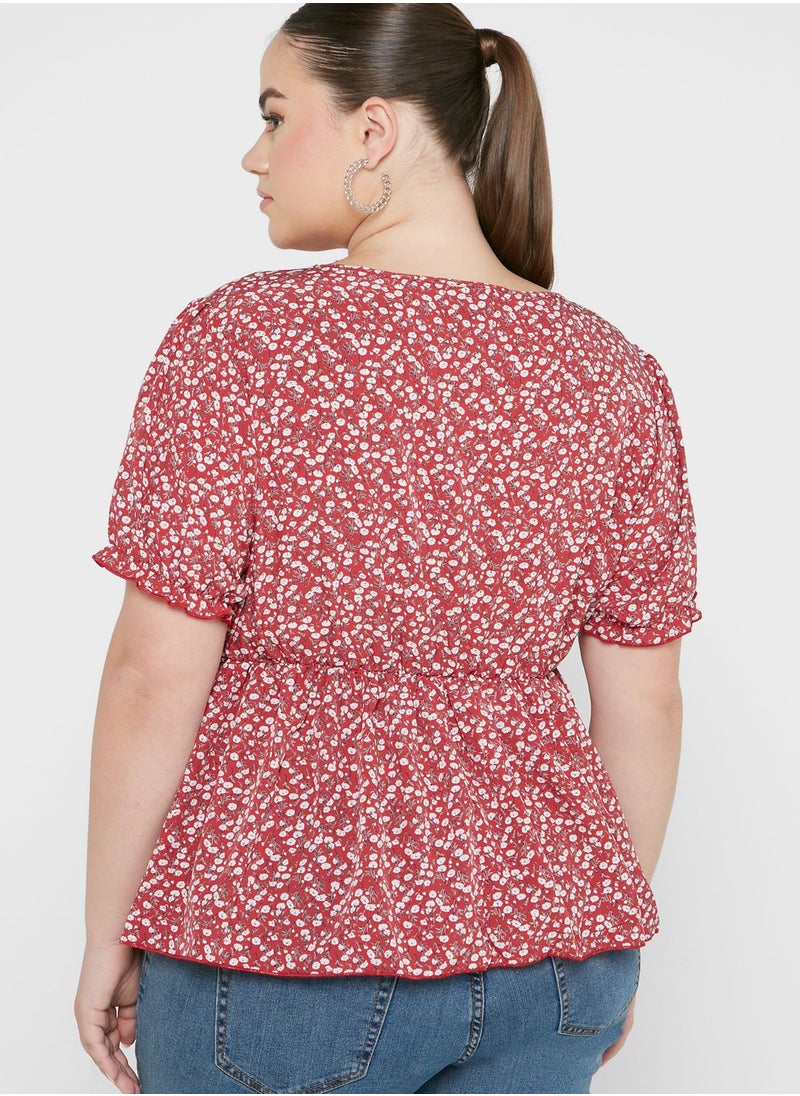 Ella Plus - Printed Peplum Top - Image 1