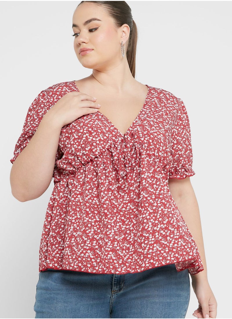 Ella Plus - Printed Peplum Top - Image 1