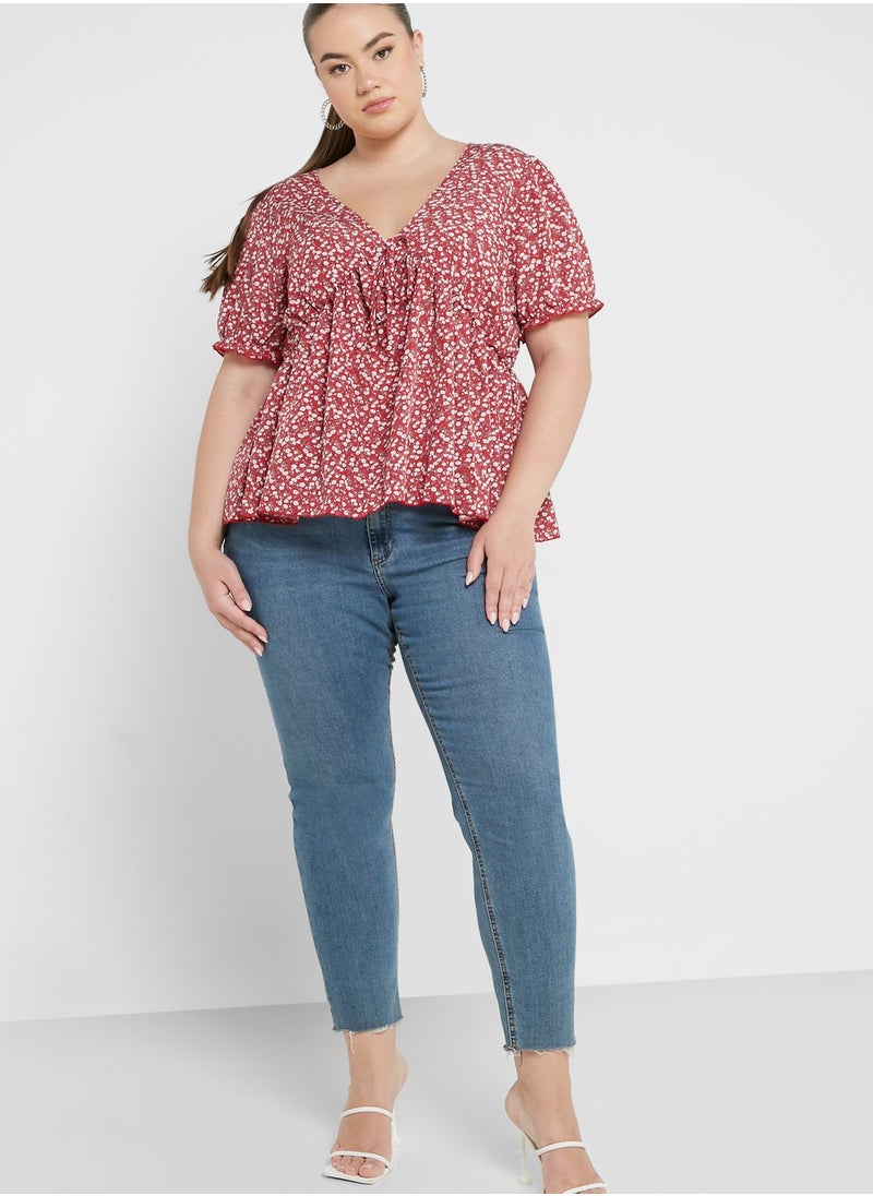 Ella Plus - Printed Peplum Top - Image 1