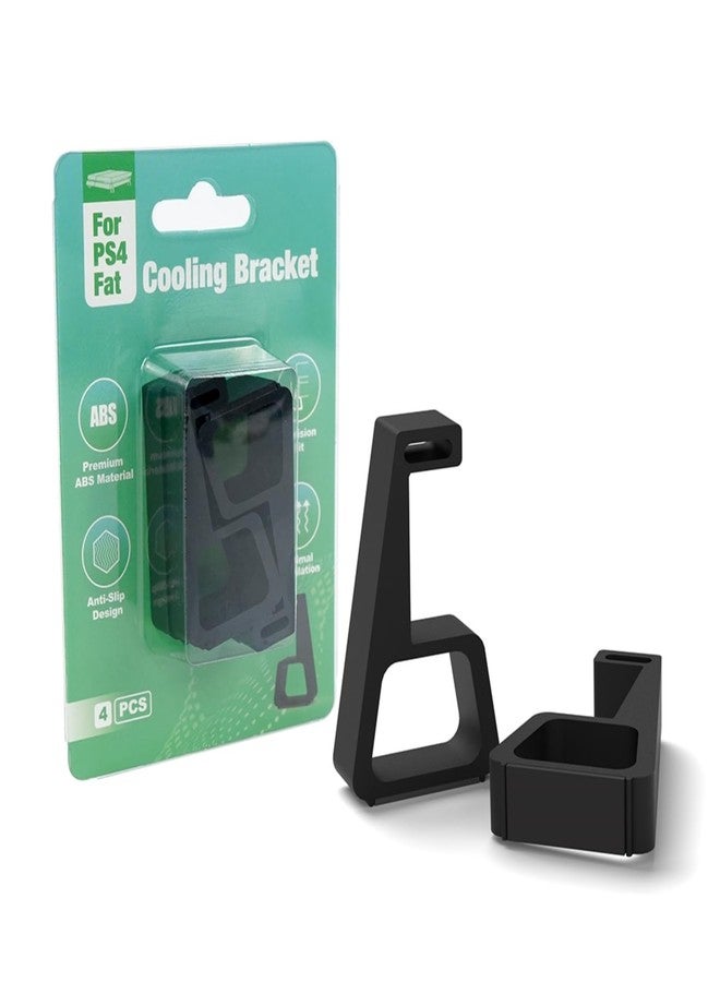 BITFUNX 4PCS Cooling Bracket for PS4 Accessories - Updated Design for Secure Fit, Horizontal Vertical Stand for PS4 Fat/Slim/Pro Game Console (for PS4 Fat (black)) - Image 1