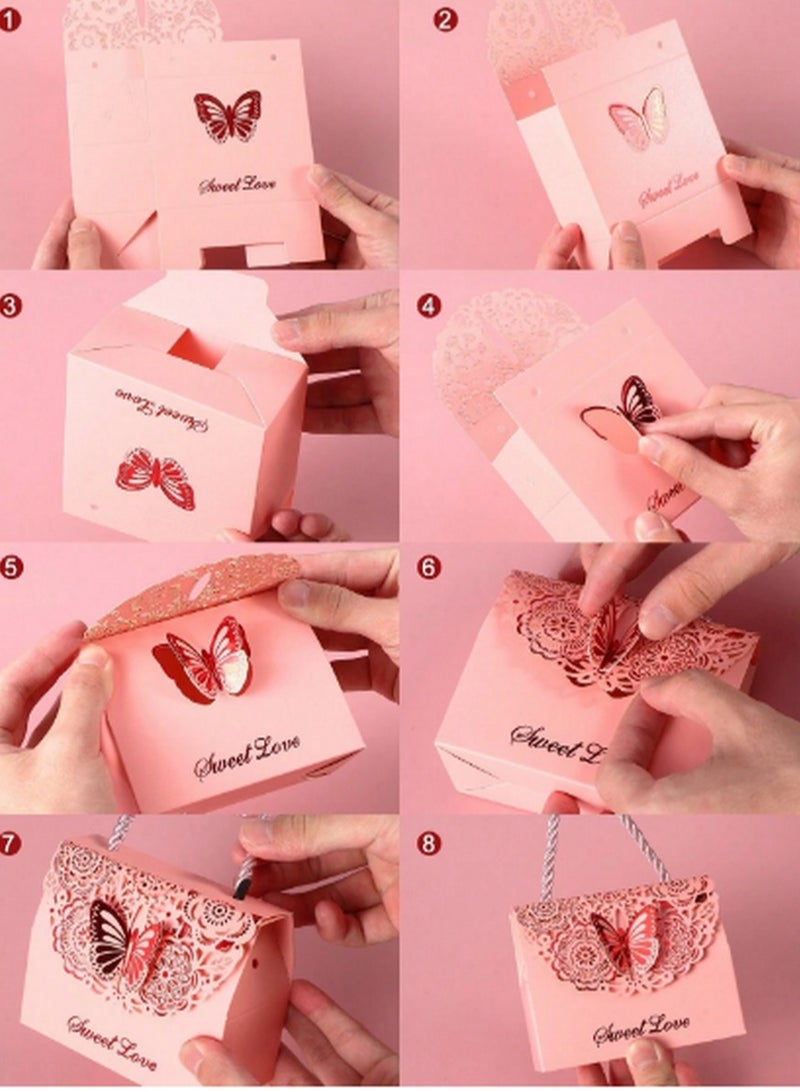 مجموعة 10 صناديق هدايا صغيرة Sweet Love بتصميم الفراشة – لون وردي أنيق مع مقبض للحمل - Image 2