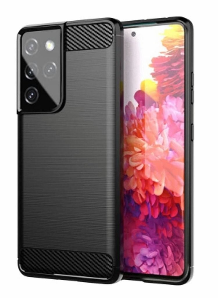 Captaintech Silicone Case Compatible with for Samsung Galaxy S21 Ultra Stylish Slim Thin Carbon Fiber Pattern Phone Cover Black - Image 1