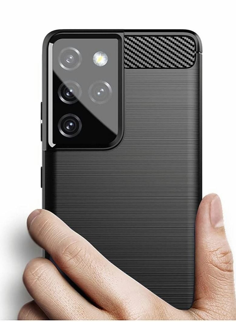 Captaintech Silicone Case Compatible with for Samsung Galaxy S21 Ultra Stylish Slim Thin Carbon Fiber Pattern Phone Cover Black - Image 2