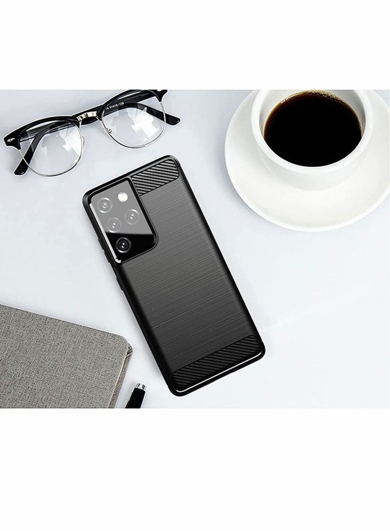 Captaintech Silicone Case Compatible with for Samsung Galaxy S21 Ultra Stylish Slim Thin Carbon Fiber Pattern Phone Cover Black - Image 4