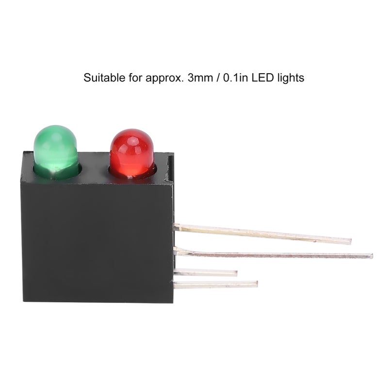 100 قطعة حامل بلاستيك لـ LED ثنائي الثقوب مربع أسود قاعدة منحنية بزاوية 90 درجة مع ضوء أحمر وأخضر 3 مم - Image 2