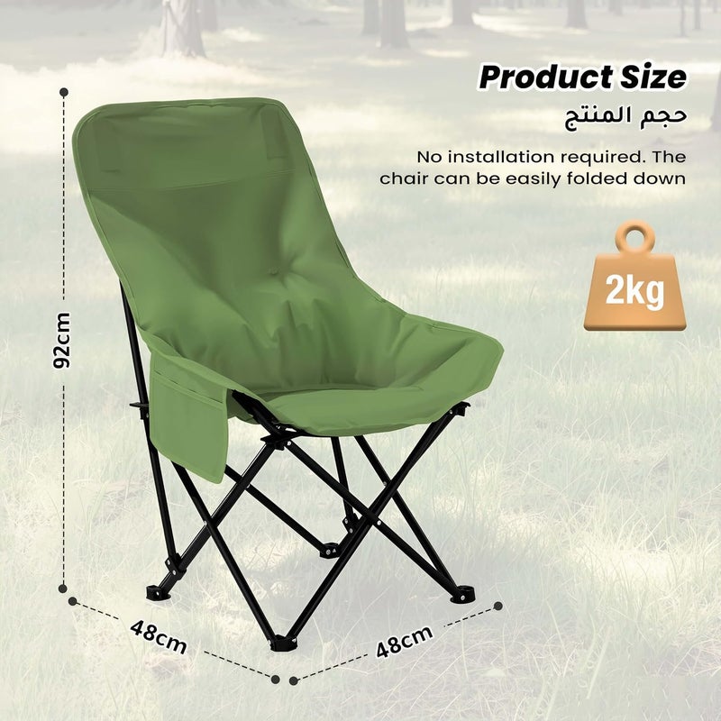 EDUTREE Folding Camping Chair – Portable Outdoor Camping Chair with High Back Padded Seat, Carry Bag, Side Pocket, No Assembly, Ideal for Outdoor, Travel, Picnic, Hiking (Green) - Image 2