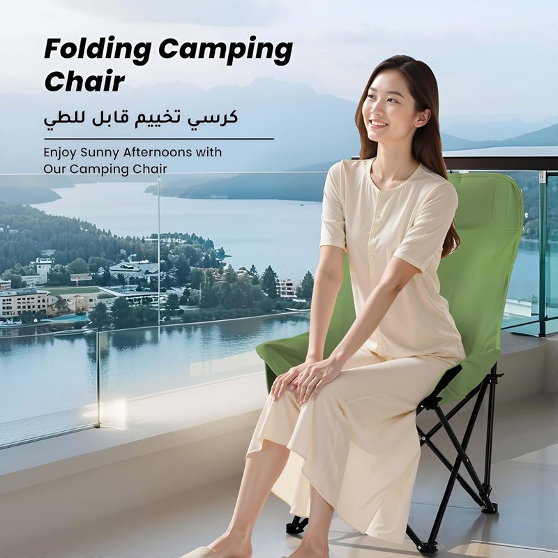 EDUTREE Folding Camping Chair – Portable Outdoor Camping Chair with High Back Padded Seat, Carry Bag, Side Pocket, No Assembly, Ideal for Outdoor, Travel, Picnic, Hiking (Green) - Image 3