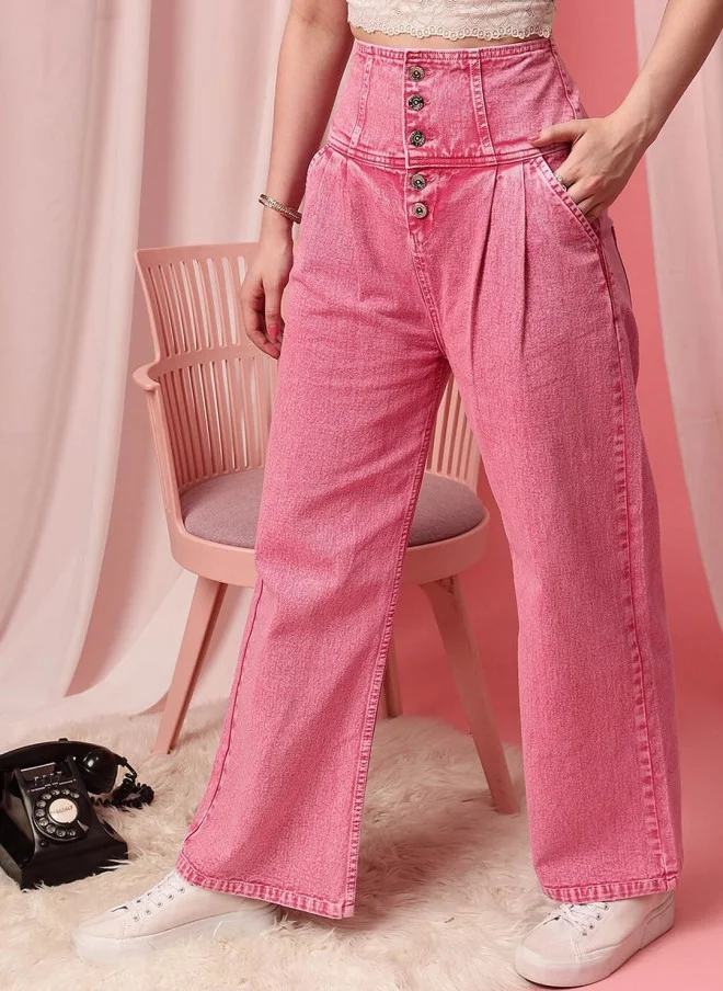 STREET 9 Comfort Wide Leg High-Rise Pink Jeans for Women
