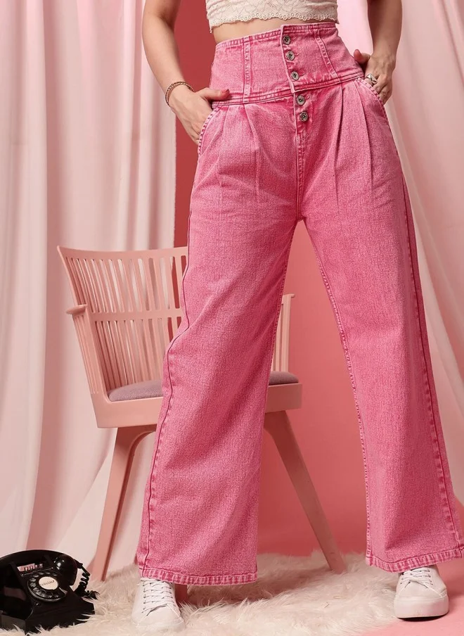 STREET 9 Comfort Wide Leg High-Rise Pink Jeans for Women