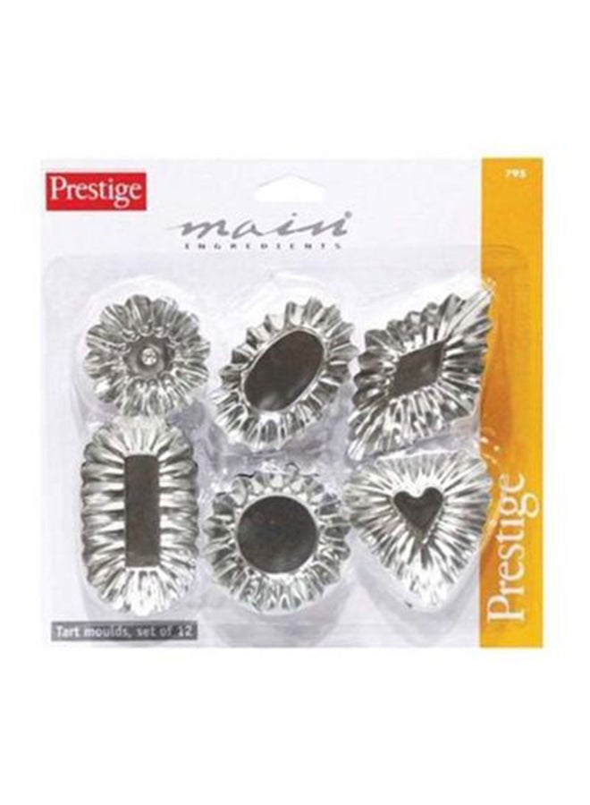 Prestige Pack Of 12 Tart Moulds Set Silver 4.5x1.4x8.5cm - Image 1