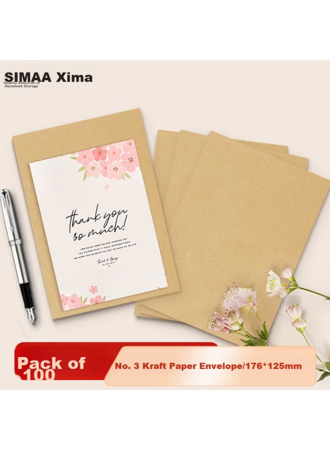Simaa 100 Sheets No. 3 Blank Kraft Paper Envelopes, 176*125mm Doent Folders, File Folders, Invoice And Payroll Envelopes, 25074 - Image 1