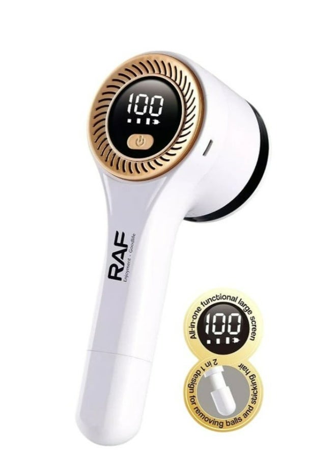 آر إيه أف ماكينة حلاقة لإزالة الوبر من الأقمشة للملابس ومزيل شعر الحيوانات الأليفة، ماكينة حلاقة قوية للأقمشة بقوة 5 وات مع سرعة 7600 دورة في الدقيقة وشاشة LCD ونظام 6 شفرات مع حاوية تخزين كبيرة - Image 1