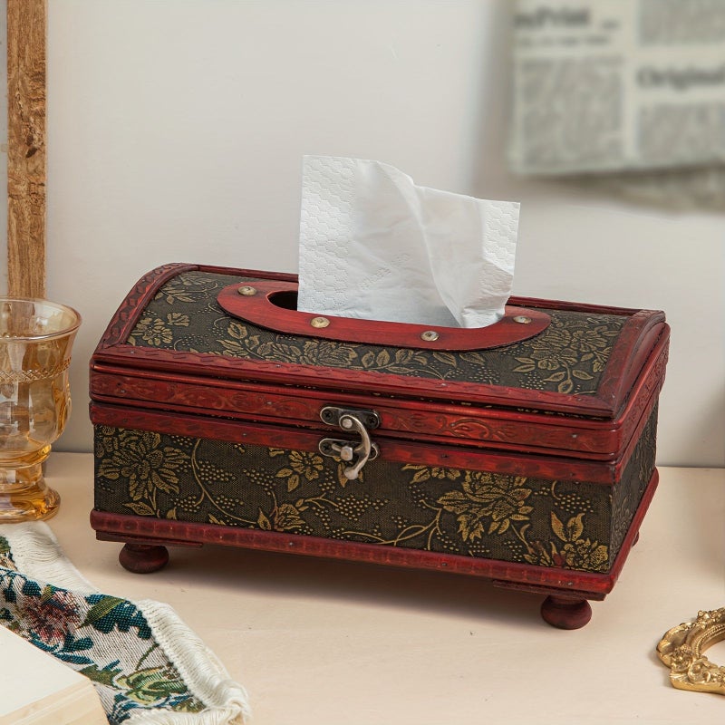 Grape Pattern Arched Solid Wood Tissue Box For Living Room Home Luxury Napkin Storage - Image 2