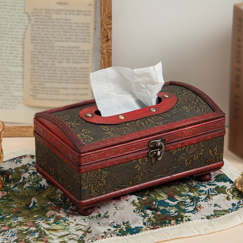 Grape Pattern Arched Solid Wood Tissue Box For Living Room Home Luxury Napkin Storage - Image 1