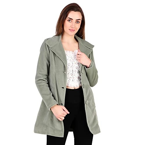 MUTEME Long Green Winter Wear Velvet Jacket For Women-M - Image 5
