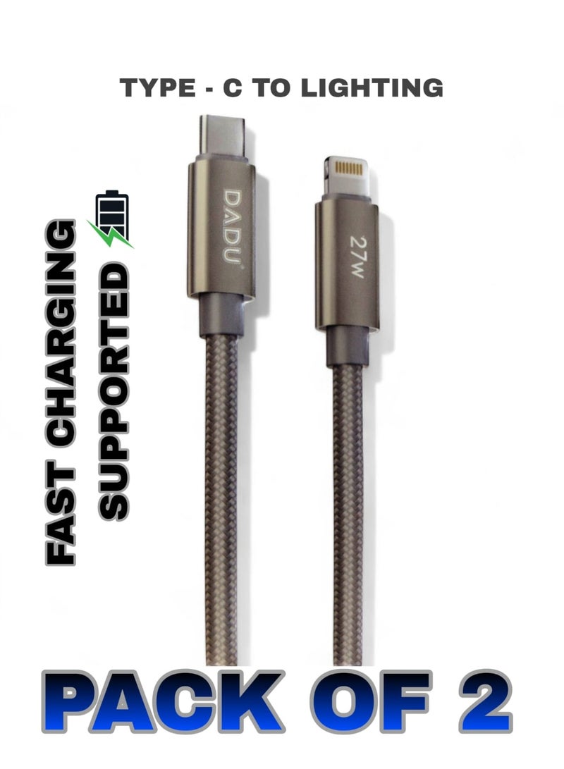 JMD DADU Braided USB-C to Lightning Cable for iPhone, Fast Charging 27W – Pack of 2, Durable Nylon, Apple MFi Certified, 1.2m - Image 1