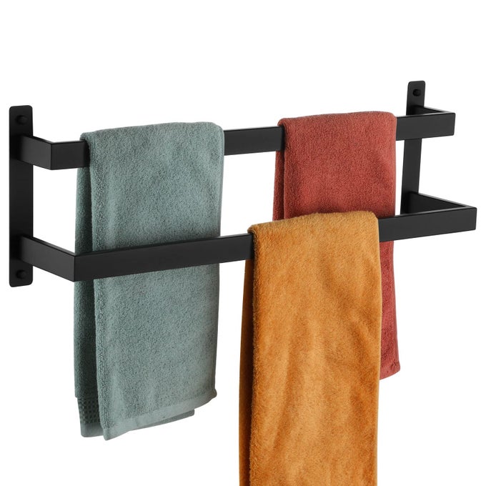 TOWEL BARS BLACK BATH TOWEL HOLDERS 24INCH BATHROOM 2TIERS LADDER TOWEL RAILS WALL MOUNTED TOWELS SHELVES RACK STAINLESS STEEL B5008BKL24