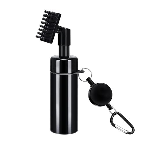 Golfoy Basics Golf Club Nylon Bristles Cleaning Brush with Water Spray Bottle, Holds 5oz Water Bottle with Magnetic Retractable Clip, Golf Cleaning Accessory (Black) - Image 1