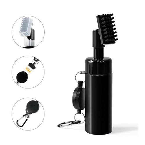 Golfoy Basics Golf Club Nylon Bristles Cleaning Brush with Water Spray Bottle, Holds 5oz Water Bottle with Magnetic Retractable Clip, Golf Cleaning Accessory (Black) - Image 2