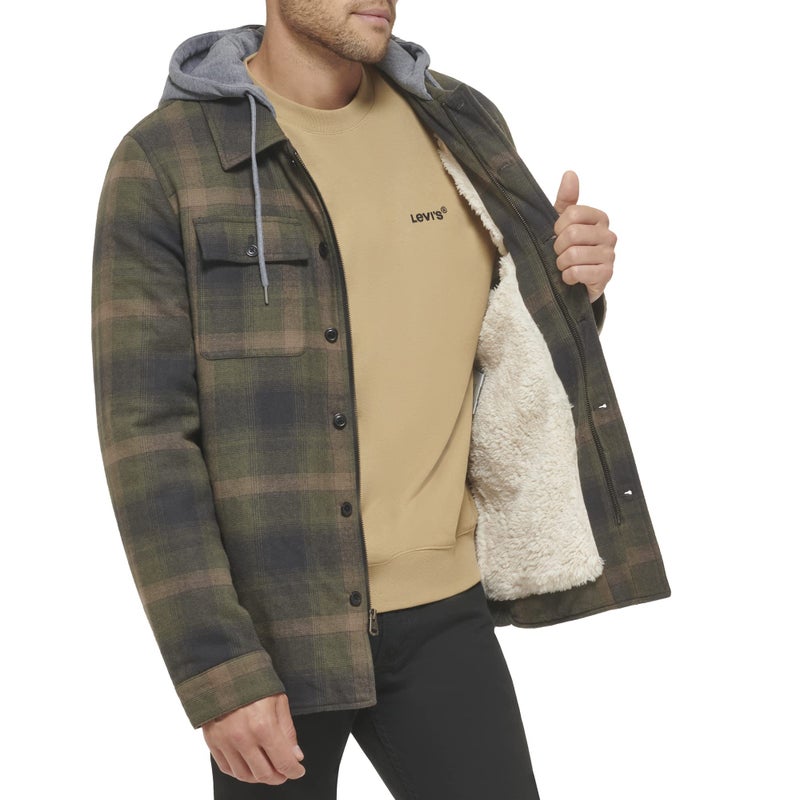 Levi's Men's Plaid Sherpa Lined Hooded Shirt Jacket (Regular & Big & Tall Sizes), Green Ombre Plaid, Small - Image 2