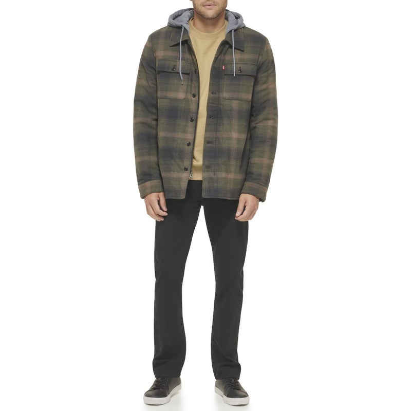 Levi's Men's Plaid Sherpa Lined Hooded Shirt Jacket (Regular & Big & Tall Sizes), Green Ombre Plaid, Small - Image 3