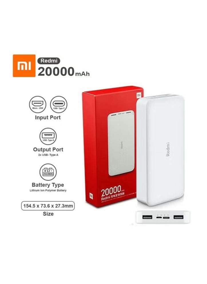 20000mAh Redmi Portable Fast Charge Power Bank – High-Capacity. Quick Charge, Dual USB Output – Compact and Lightweight – Ideal for Smartphones, Tablets, Laptops, and More – Convenient, Reliable Power on-the-Go