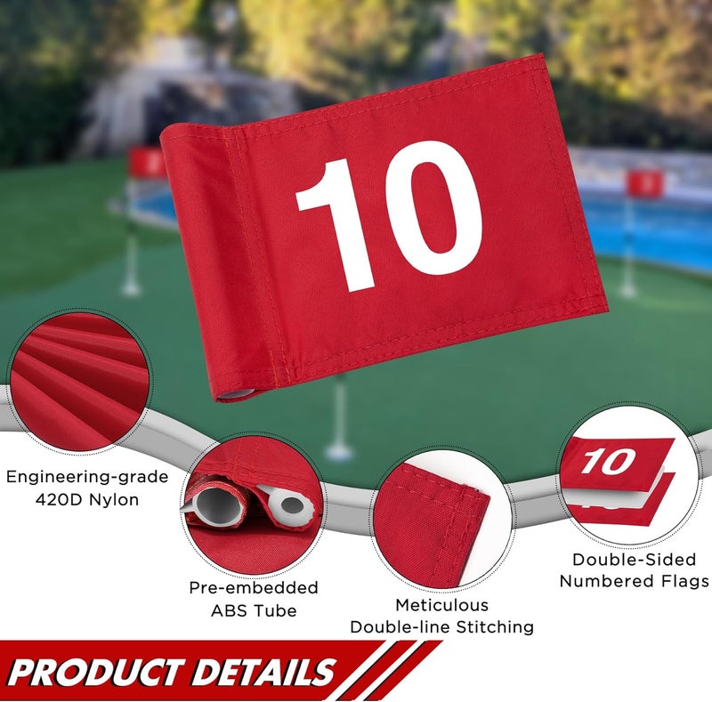 KINGTOP Numbered Golf Flag All 8x6 Inch – Upgraded Dual-Layer 420D Nylon, Double Sided Printing, Tube Inserted – Mini Practice Putting Green Flags for Yard - Image 2
