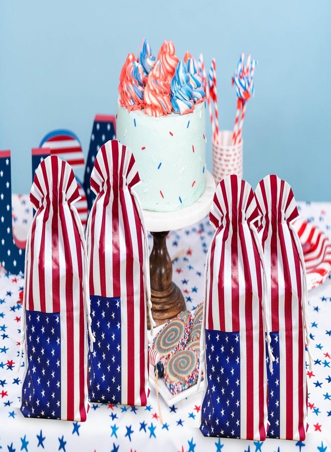 Eylola 48pcs 6.3 x 9 Inch Patriotic Cellophane Treat Bags Drawstring 4th of July Candy Treat Bags Memorial Day Independence Day Red White and Blue Star Gift Bags 4th of July Party Favor Decoration - Image 5