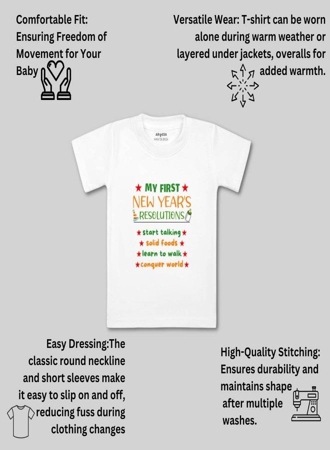 ARVESA My First New Year TS-529 New Year Baby Tshirt for Kids Boys & Girls Half Sleeves Round Neck Clothes Tshirt for Kids Boys 1 Months to 6 Years Dress Classic White - Image 3