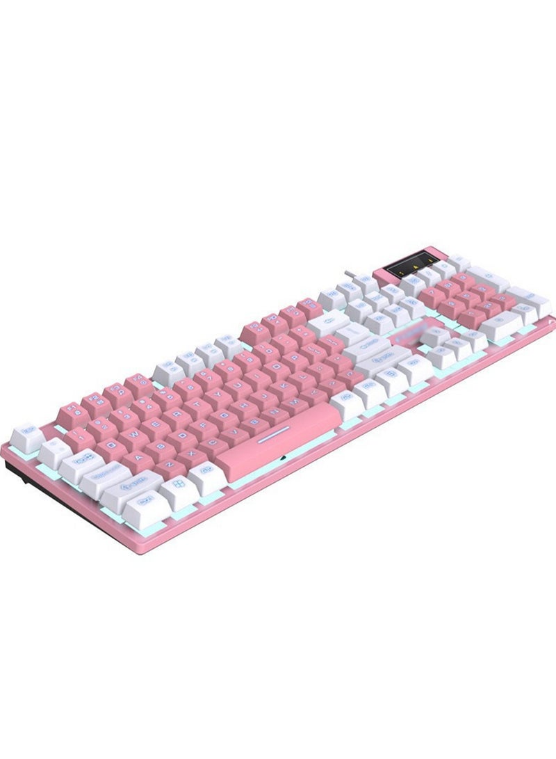 Wired Mechanical Keyboard, RGB Backlit Ultra-Compact Layout 104 Keys Keyboard - USB Wired Gaming Keyboard For PC/Mac/PS Series, Desktop, Computer (PinkWhite) - Image 1