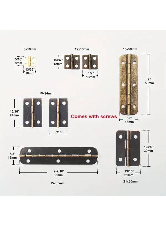 Antique Brass Mini Cabinet Hinges 24x10mm Set of 10 with Screws - Image 1