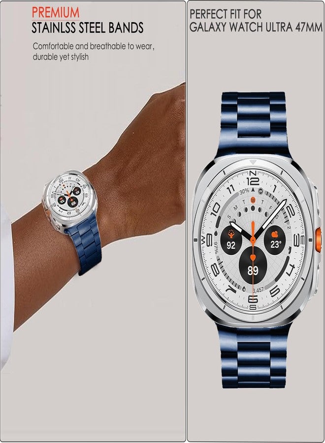 DEALELE Starp Compatible with Samsung Galaxy Watch Ultra 47mm (2025/2024), No Gap Stainless Steel Metal Replacement Bands for Galaxy Watch Ultra 2/7 Ultra 47mm Women Men, Blue - Image 3