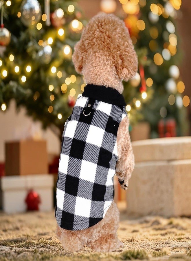 Rbenxia 1 PC Plaid Dog Sweaters with Leash Ring Soft Fleece Vest Dogs Pullover Warm Jacket Pet Dogs Clothes Winter Dog Outfits for Small Puppy Cat Pets (Black and White, Large) - Image 5