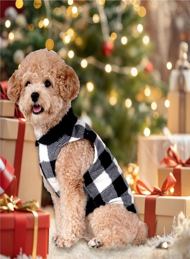 Rbenxia 1 PC Plaid Dog Sweaters with Leash Ring Soft Fleece Vest Dogs Pullover Warm Jacket Pet Dogs Clothes Winter Dog Outfits for Small Puppy Cat Pets (Black and White, Large) - Image 4