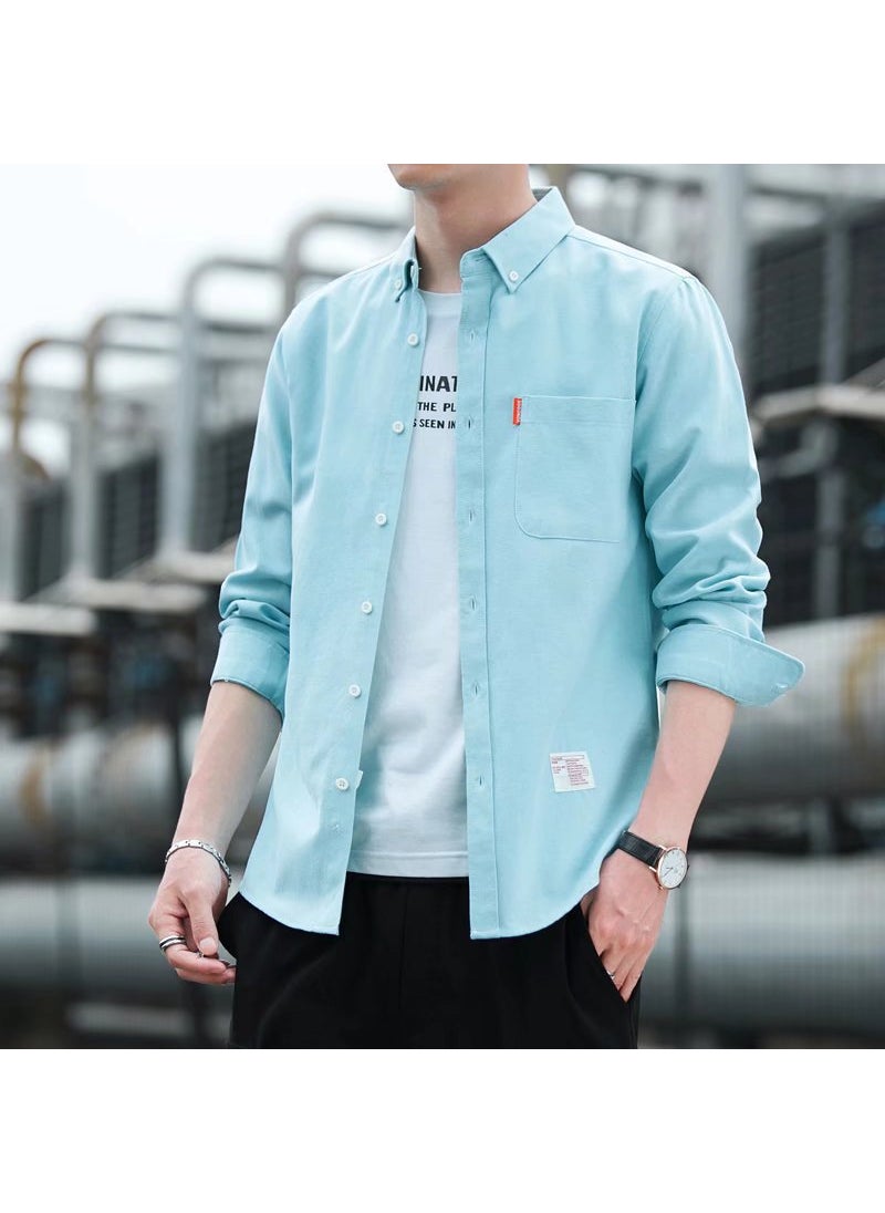 Generic - 2022 Spring Autumn Mens Slim Fit Casual Shirt Sky Blue - Image 1
