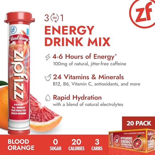 Zipfizz Daily Energy Drink Powder, Blood Orange, 20 Pack | 3-in-1 Sustained Energy, Rapid Hydration, and Essential Vitamins | Sugar-Free | Electrolyte Powder | Contains Vitamin B-12 & Antioxidants - Image 2