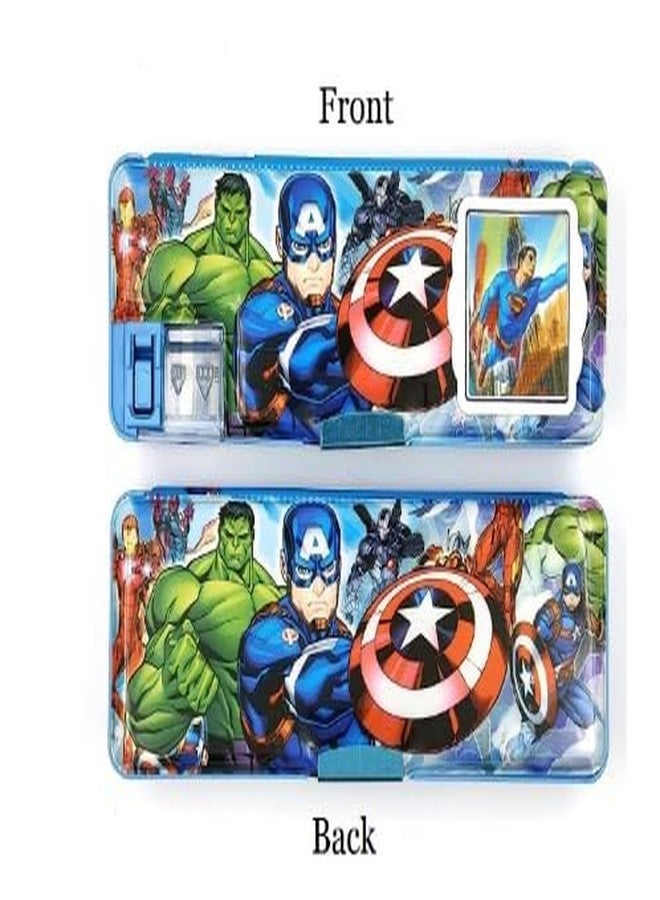 Neel Multipurpose Magnetic Pencil Box with Calculator & Dual Sharpener for Girls & Boys for School | Big Size Cartoon Printed Pencil Case for Kids (Avngers Blue) Plastic, Pack of 1 Set - Image 5
