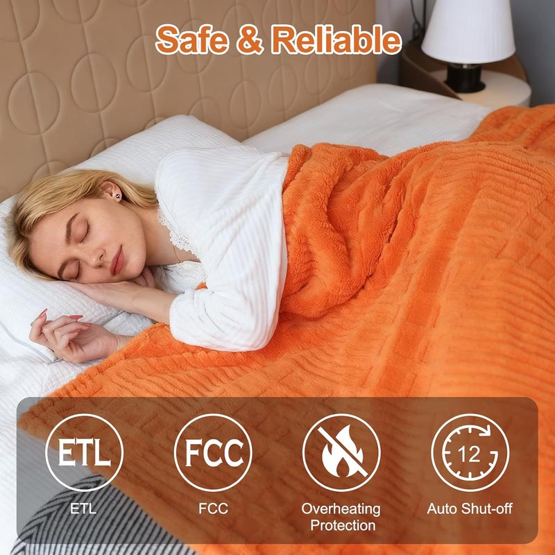 Eastsora Heated Blanket King, Electric Heating Blanket Waffle with 12 Heat Levels, Fast Heating Blanket with 1-12 Timer, Overheat Protection with ETL & FCC for Bed Home Office Sofa -Orange -90"x100" - Image 5
