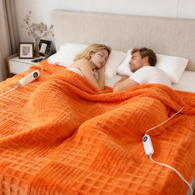 Eastsora Heated Blanket King, Electric Heating Blanket Waffle with 12 Heat Levels, Fast Heating Blanket with 1-12 Timer, Overheat Protection with ETL & FCC for Bed Home Office Sofa -Orange -90"x100" - Image 1