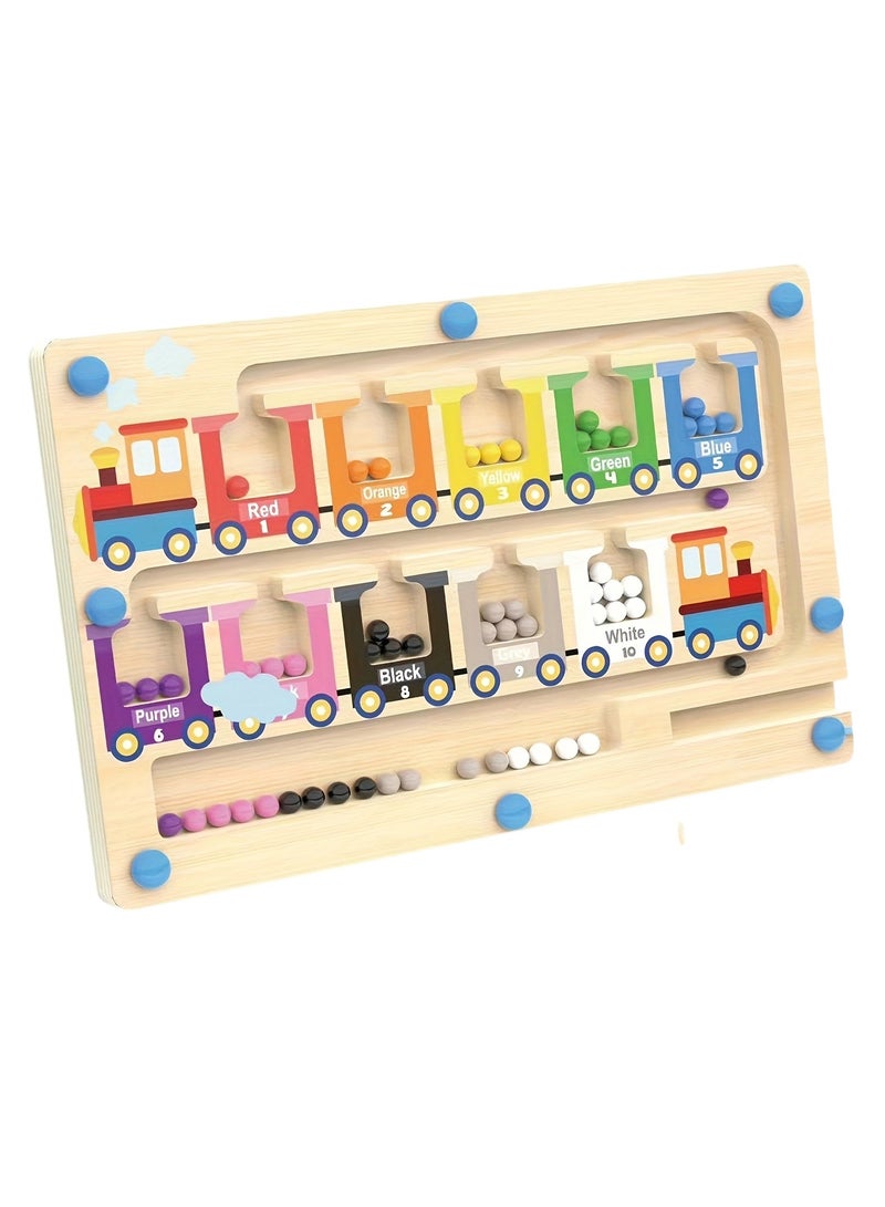 لعبة متاهة القطار المغناطيسية | لعبة خشبية ملونة تعليمية للأطفال | تنمية المهارات الحركية الدقيقة بطريقة مونتيسوري - Image 1