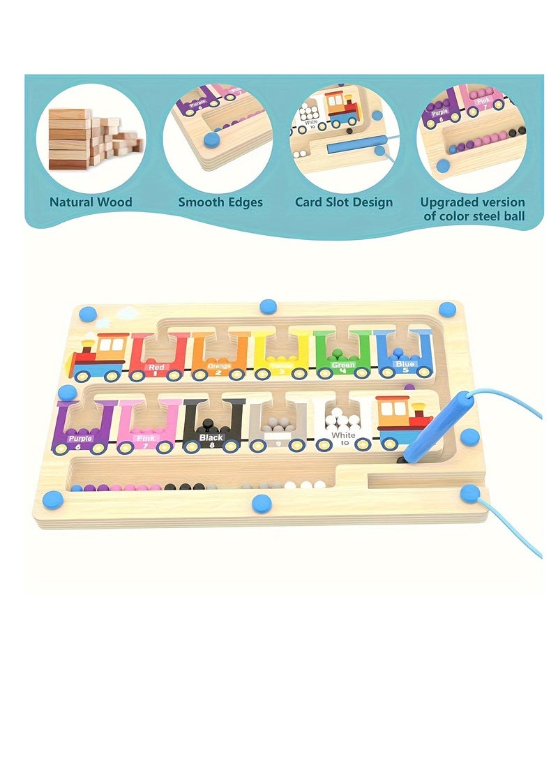 لعبة متاهة القطار المغناطيسية | لعبة خشبية ملونة تعليمية للأطفال | تنمية المهارات الحركية الدقيقة بطريقة مونتيسوري - Image 2
