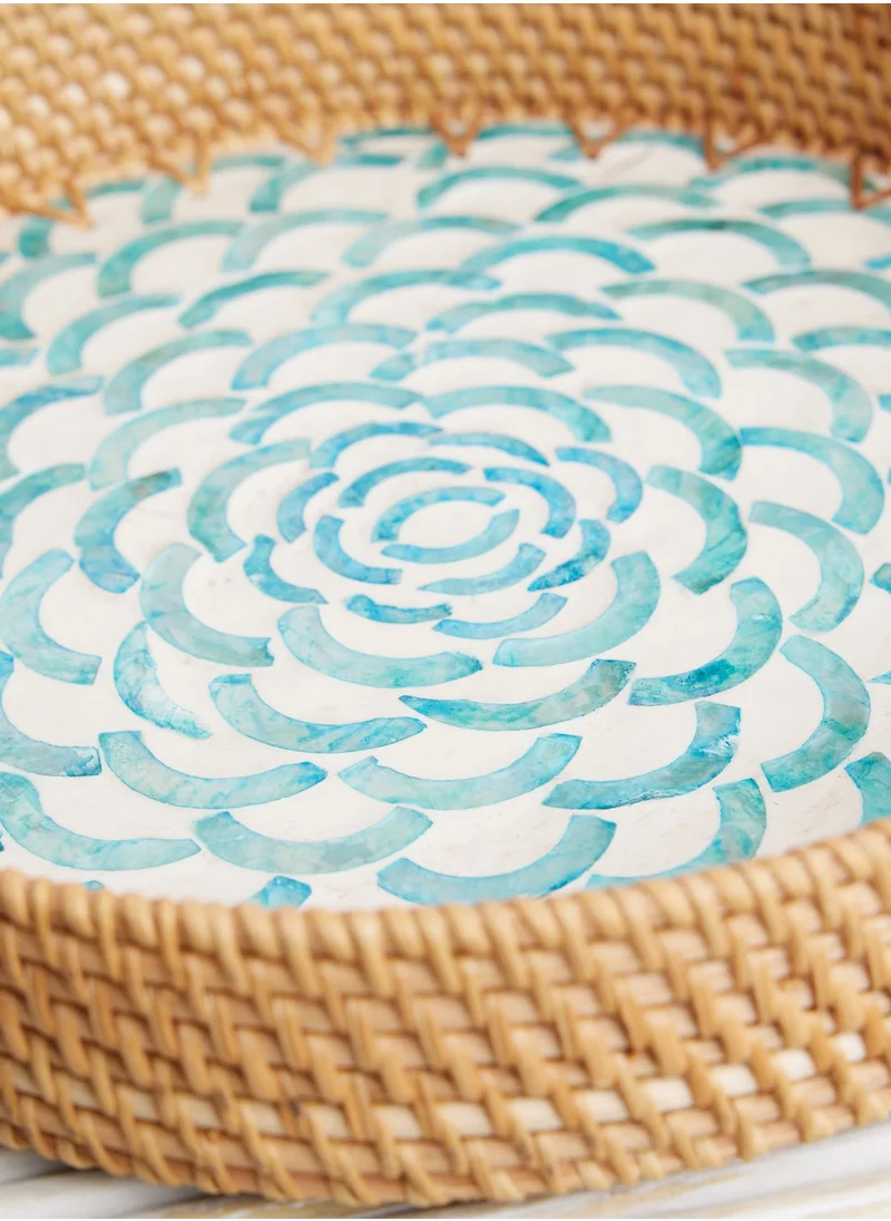 Ayra Rattan Mother Of Pearl Tray - Blue