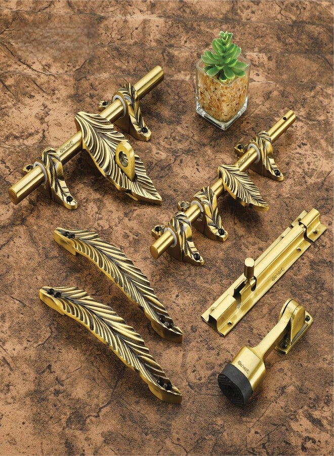 PIC’NTIQ PIC'NTIQ™ Aluminum Heavy Single Door Fitting Accessories Full Set/Kit |1 Aldrop|1 Latch 10" | 2-6" Cabinet Handles |1 Tower Bolt |1 Door Stopper | 10" | Mayuri | Antique Finish - Image 1