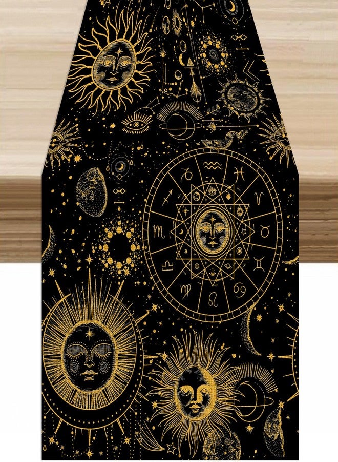 AAVEUP Sun Moon Table Runner,Boho Hippie Mystic Astral Celestial Tarot Constellation Moon Starry Night Tabletop Restaurant Dining Kitchen Wedding Party 13x36 Inch - Image 1